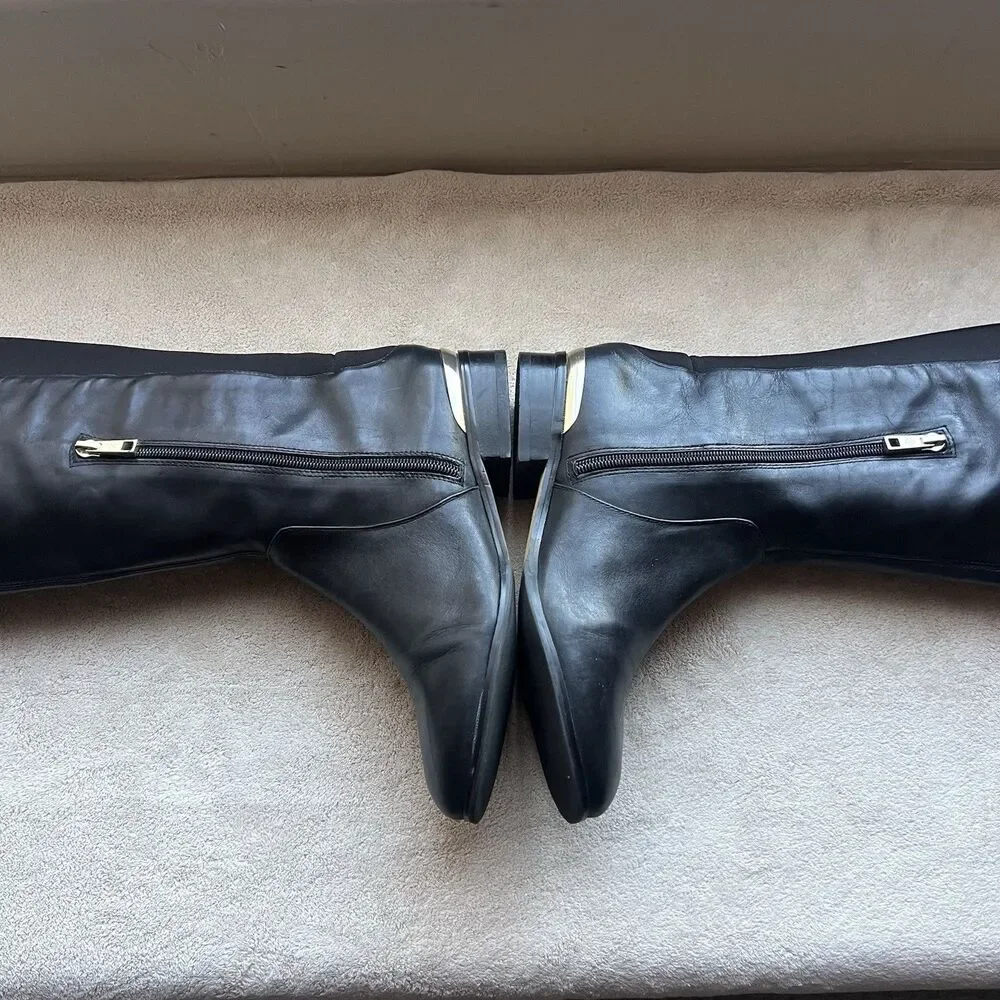 Ann Taylor Cody Black Leather Knee High Riding Boots Women‎ 7 M Classic Side Zip